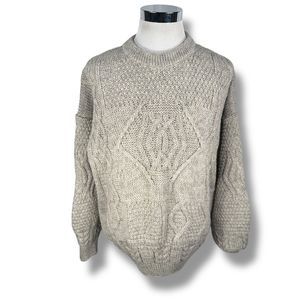 Vintage Cottage Knitwear Chunky Irish Knit Fisherman Sweater Mens 2XL XXL Gray